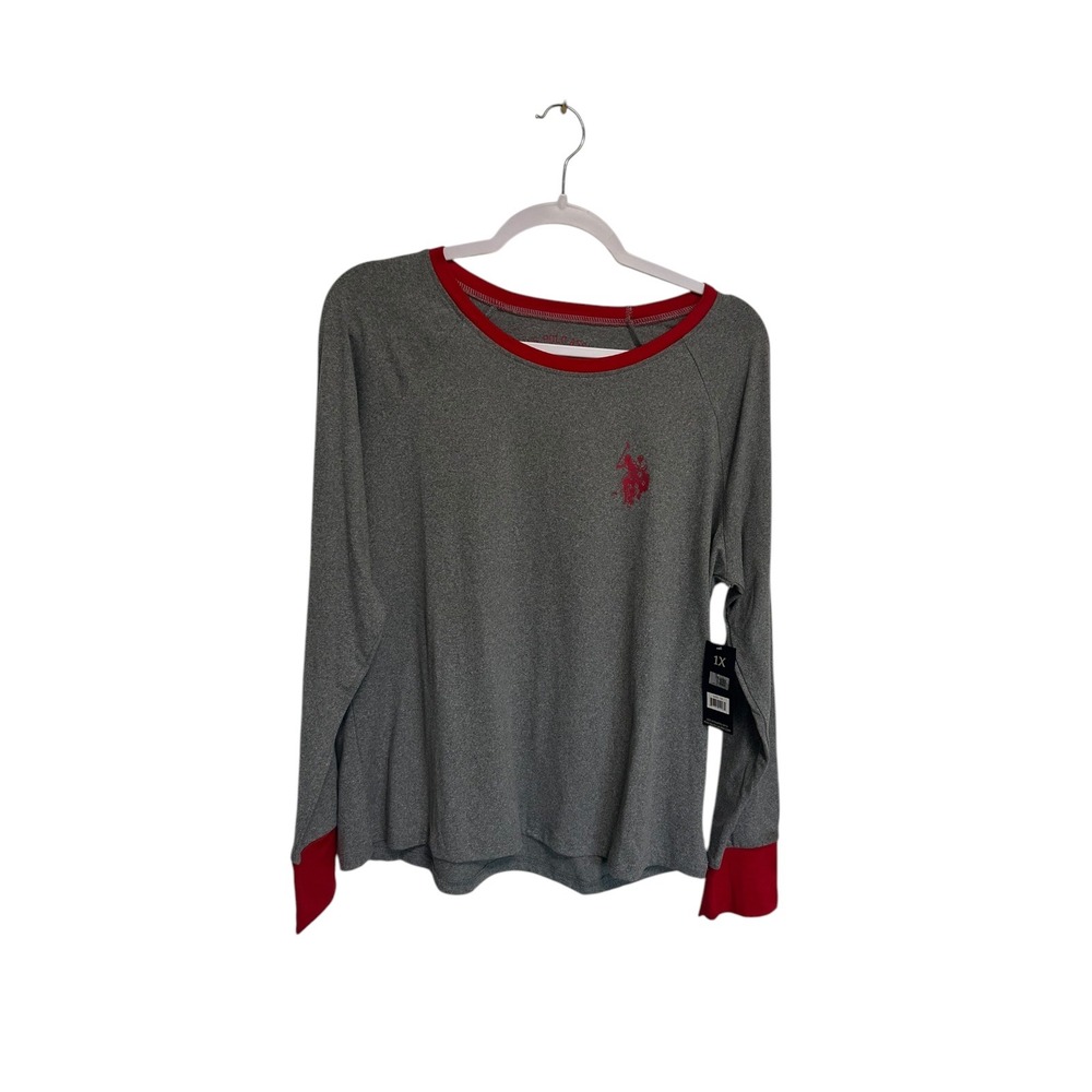 US Polo Assn Long Sleeve Top Heathered Knit Raglan Crew Neck Shirt 1X